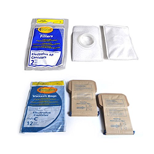 Electrolux Microlined Canister Vacuum Cleaner Style C, Generic Bags 12pk With 2pk Filters, Fits Models L,E G, Super J, Golden J, Diamond Jubilee, Grand Marquise, ultralux, Epic 6500