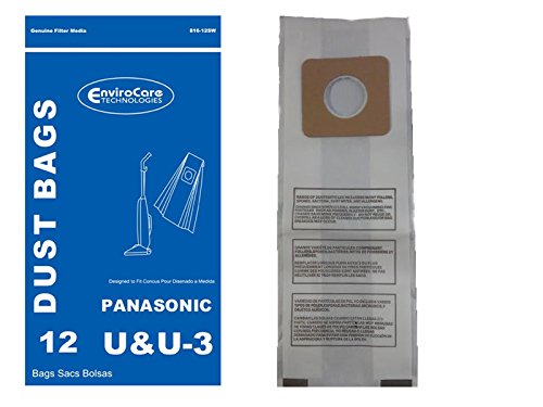 Panasonic 12 Pack Type U, U3 Upright Vacuum Cleaner Bags 60-2426-04, White