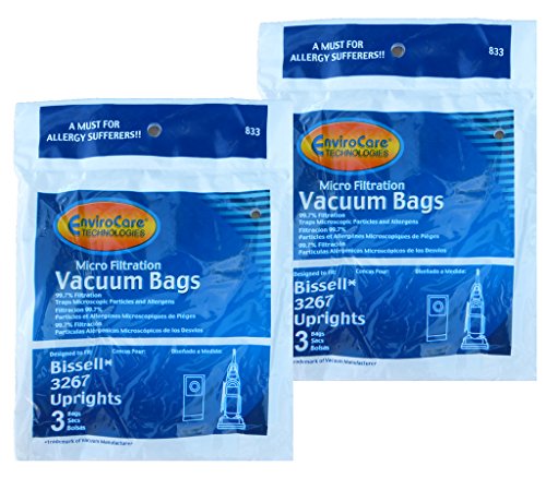 6 EnviroCare replacement Allergy Bags for Bissell 3267 Powerglide, Velocity Upright Vacuum Cleaner
