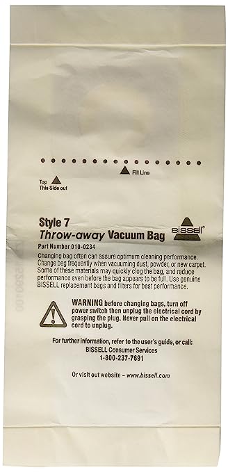 Bissell Lift-Off Vacuum Bag Style 7 Fits : Bissell Bagged 3 / Pack