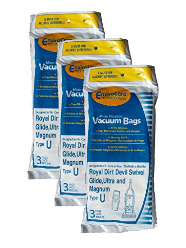 9 Royal Dirt Devil Type U Upright Vacuum Cleaner Bags 3920047001, 920047, 454745, Hoover 40100526, Sears Upright 50178