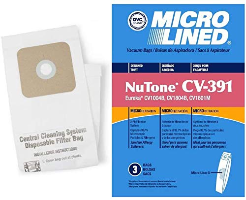 DVC Micro-Lined Paper Replacement Bags Standard Nutone 391 Fit CV350, CV352, CV352W, CV353, CV450, CV653, CV750-3 Bags