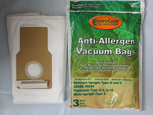 EnviroCare Replacement Allergen Vacuum Bags designed to fit Kenmore 50688 and 50690 Type U, L, and O, Panasonic Type U-2, U-10 Uprights 15 Pack