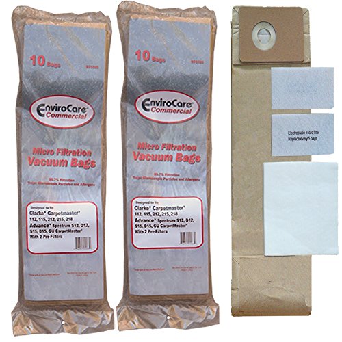 20 Advance Spectrum Clarke CarpetMaster Nilfisk Commercial Upright Allergy Vacuum Cleaner Bags