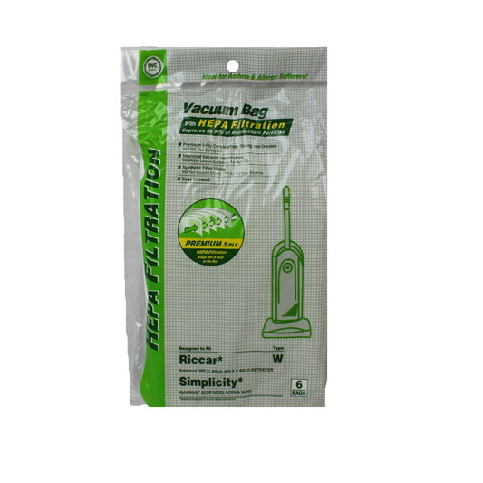 Riccar Simplicity Type W HEPA Vacuum Cleaner Bags by DVC Made in USA [ 24 Bags ]