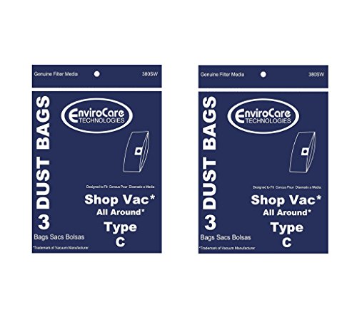 EnviroCare Replacement Vacuum Cleaner Dust Bags made to fit Shop Vac All Around Type C 3 Gallon 6 pack