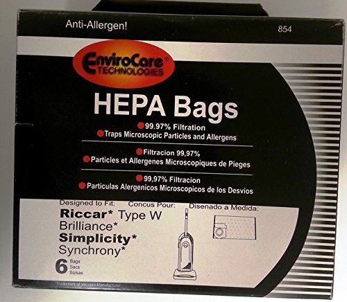 Riccar Type W and Brilliance Simplicity Synchrony HEPA Vacuum Bags 6 pk. by EnviroCare by EnviroCare