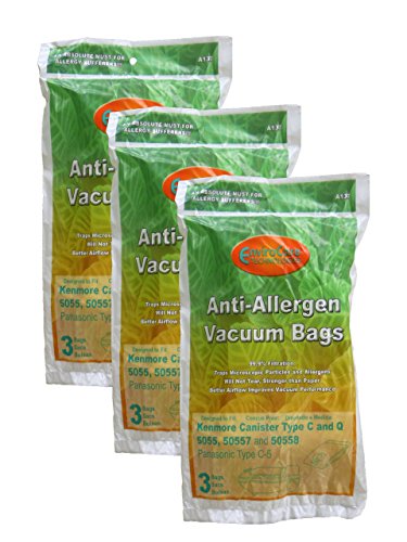 EnviroCare Replacement Anti-Allergen Vacuum Bags for Kenmore Canister Type C or Q 50555, 50558, 50557 and Panasonic Type C-5 9 pack