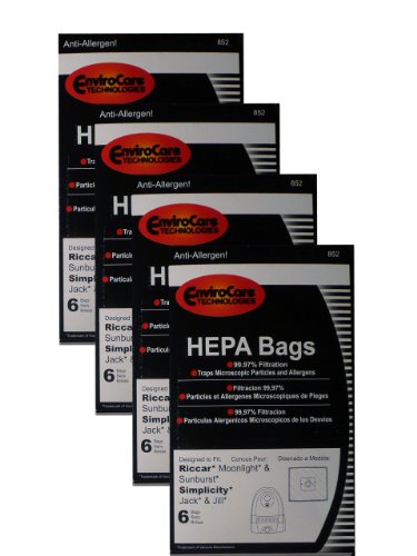 24 Simplicity Jack Jill Riccar Z SLZ-6 Moonlight Hepa Bags, Canister, Sunburst Vacuum Cleaners, SCC-6 SLZ-6, RZH, RZP-6, SLZ, SZP-6, Szp6, SZh-6