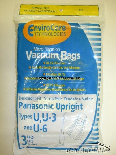 Panasonic Types U, U-3, U-6 Vacuum Bags Microfiltration with Closure - 3 Pack