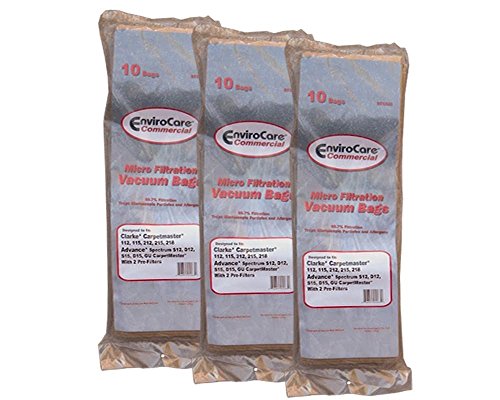30 Advance Spectrum, Clarke CarpetMaster and Nilfisk Commercial Upright Allergy Vacuum Cleaner Bags 1471058500 and (1) Exhaust Filter 147 0966 500, (2) Pre Filters 147 0960 500