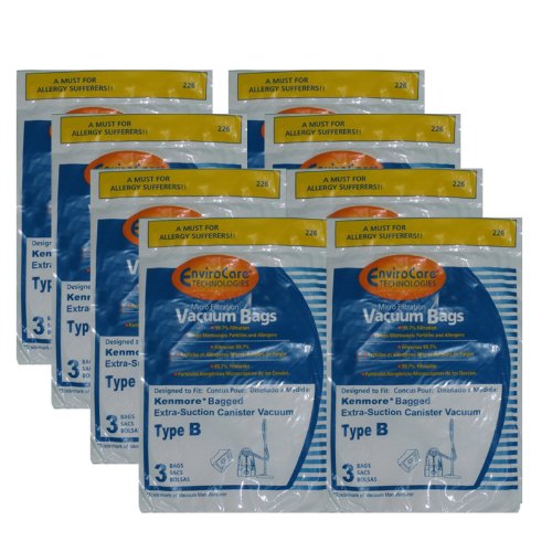 24 Kenmore Type B Vacuum Cleaner Allergen Extra-Suction Canister Vacuum Cleaner Bags, Galaxy Series, 85003, 634875, 24196, 20-24196, 0-24196, 115.2496210, 02053278000