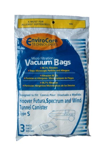 18 Hoover Windtunnel Allergy Vacuum Type S Bags, Futura, Spectrum, Power Max Vacuum Cleaners, 43655097, 4010064S, 4010344S, 43655093, 4010100S by EnviroCare