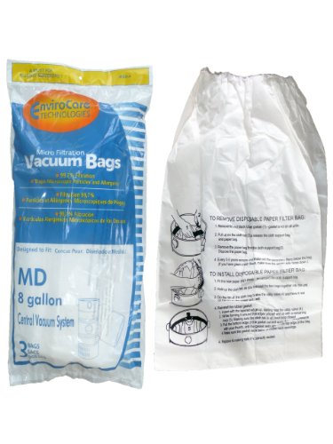 EnviroCare Replacement Micro Filtration Vacuum Cleaner Dust Bags for MD 8 Gallon Central Vacuums 3 pack