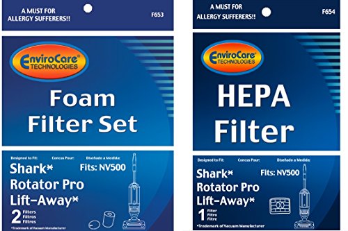 EnviroCare Shark Rotator Pro Lift-away Nv500 Hepa Filter & Foam Filter (Containing 2 Foam Filter and 1 Hepa Filter), Compare to Part # Xff500 Xhf500