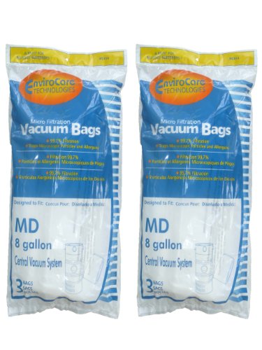 EnviroCare Replacement Micro Filtration Vacuum Cleaner Dust Bags for Modern Day 8 Gallon Central Vacuums 6 Pack