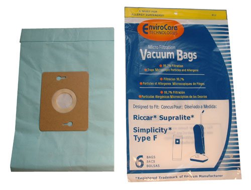 EnviroCare Replacement Micro Filtration Vacuum Cleaner Dust Bags made to fit Riccar Supralite and Simplicity Type F Uprights 6 pack