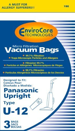 EnviroCare Replacement Micro Filtration Vacuum Cleaner Dust Bags made to fit Panasonic Type U-12 Uprights 3 pack