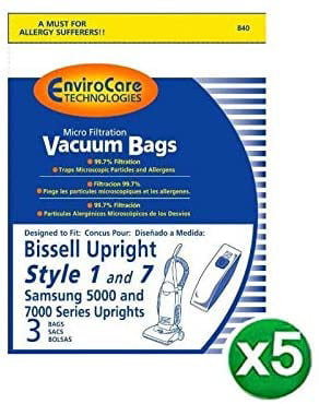 Bissell Style 7 Micro Filtration Vacuum Bags 15 Fits 3522, 3545, 3550, 3554, 71Y7, 46E5, 3537, 3530, 6592, 3525, 3545-2 Models # 840
