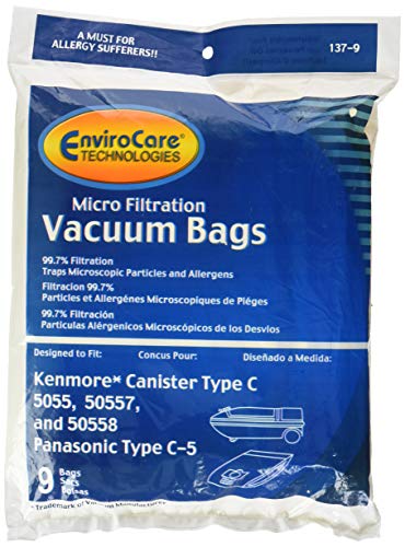 EnviroCare Kenmore Micro-Filtration Canister Vacuum Bags,5055, 50557, 50558 and Panasonic Type C-5 (9 Bags)