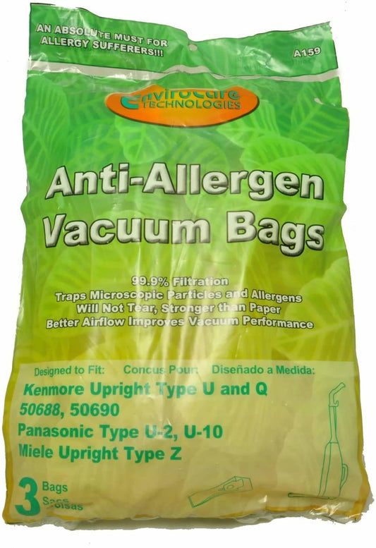 Kenmore / Sears Type O & U - 50688 and 50690 EnviroCare Anti-Allergen Vacuum Cleaner Bags / 3 pack - Generic Synthetic Cloth Filtration w/ Closure by Kenmore