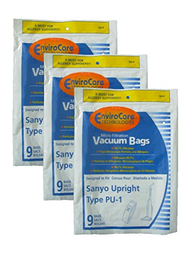 27 Sanyo Upright Pu-1 with Closure Vacuum Bags, Panasonic, Kenmore, LG slimax Vacuum Cleaners, SC54A, SCA4, SCA41, SCA42, SCA4A, VU5545-65