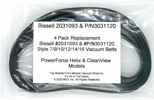 Compatible for Bissell PowerForce Helix & CleanView #2031093, P/N3031120 & #32074 Style 7/9/10/12/14/16 Replacement Vacuum Belts 4 Pack