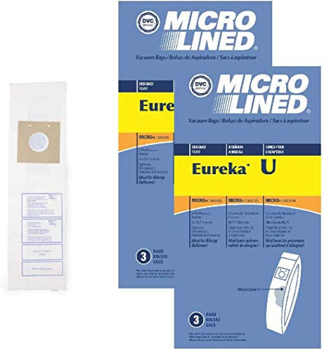 DVC Micro-Lined Replacement Vacuum Bags Style U Fit Eureka Bravo 7600, 7700, 7800, 7900, 9000 Series Vacuum Cleaners - Compare to Eureka and Sanitaire Type U Vacuum Bags | 6 Bags Included