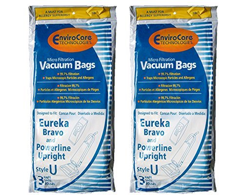 EnviroCare 6 Eureka Style U Allergen Bags, Bravo II, Powerline, Direct Air, World Vac, White Westinghouse Upright Vacuum Cleaners, 57802A, 54310, 54310C, 54310B, 54310B-6, 57802B, 54918, 54918A-10