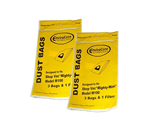 EnviroCare Replacement Vacuum Cleaner bags designed to fit Shop Vac Mighty Mini performance plus vacuums 6 bags and 2 filters
