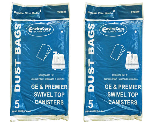 EnviroCare Replacement Vacuum Cleaner Dust Bags made to fit GE, Premier, Whirlwind, Everclean Swivel Top Canisters 10 Bags