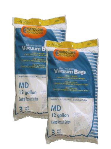 EnviroCare Replacement Micro Filtration Vacuum Cleaner Dust Bags for Modern Day 12 Gallon Central Vacuums 6 Pack