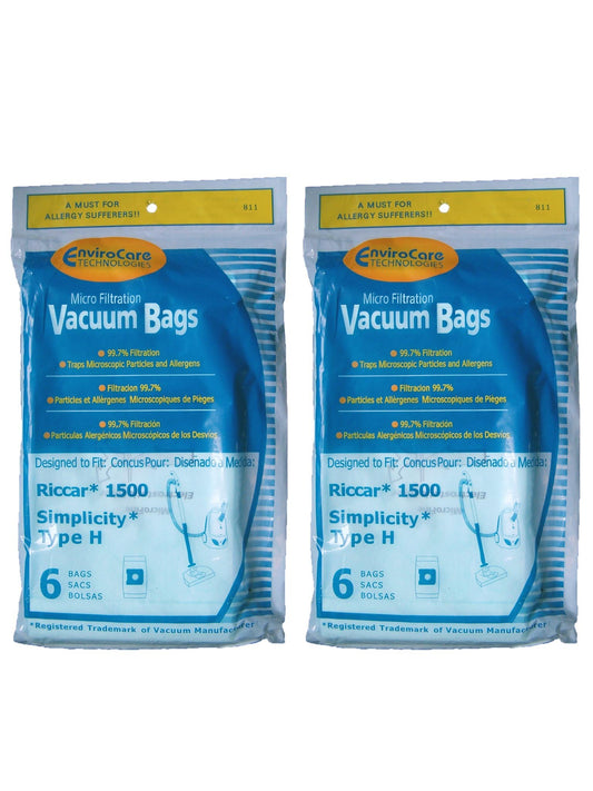 EnviroCare Replacement Micro Filtration Vacuum Cleaner Dust Bags made to fit Riccar 1500 and Simplicty Type H 12 Bags