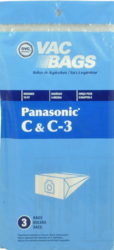 Panasonic Type C & C-3 Canister Vacuum Cleaner Bags, DVC Replacement Brand, designed to fit Panasonic Canister Vacuum Cleaners using Type C & C-3 bags, 3 bags in pack