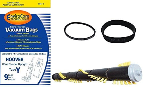 Hoover Powerdrive Wind Vac Cleaner 15" Roller Brush With Wind Self-Propelled roller brush & power drive Belt Set and 9pk Type Y Micro-filter Vac Bag // H401 & 440009933 & 856-9 & 38528034 & 38528035