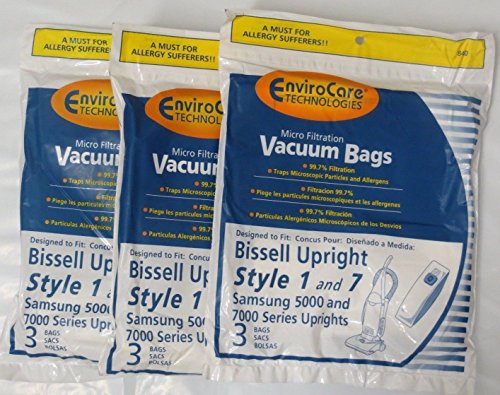 9 Bissell Style 1 and 7 Upright Micron Filtration Vacuum Bags by EnviroCare Replaces 30861, 3086, 32120, 32071