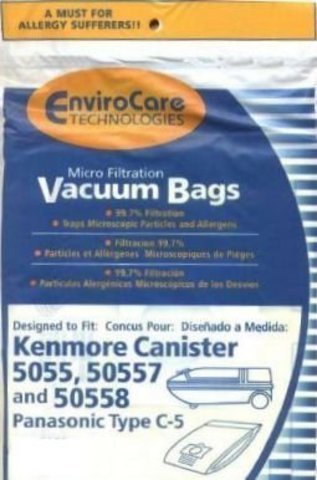 EnviroCare Replacement Micro Filtration Vacuum Cleaner Dust Bags made to fit Kenmore Canister Type C/Q 50555, 50558, 50557 and Panasonic Type C-5 36 pack