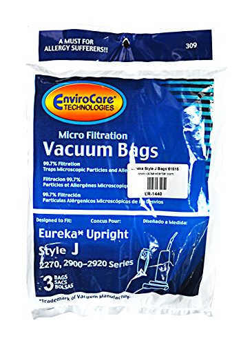 EnviroCare Replacement Micro Filtration Vacuum Cleaner Dust Bags Made to fit Eureka Style J Uprights 3 Pack