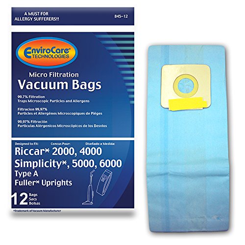 Envirocare Replacement Micro Filtration Vacuum Cleaner Bags made to fit Riccar 2000, 4000 and Vibrance Series. Simplicity 5000, 6000 and Symmetry Type A 12 pack