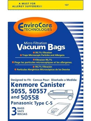 Kenmore 5055, 50557 & 50558 Type C Microlined Canister Vacuum Bags by EnviroCare (3-pack) part # 137 - Generic