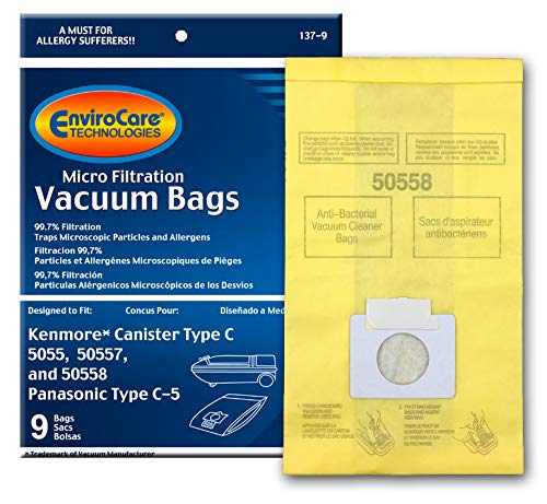 EnviroCare Replacement Vacuum Bags Designed to Fit Kenmore Canister Type C or Q 50555, 50558, 50557 and Panasonic Type C-5 9 Pack