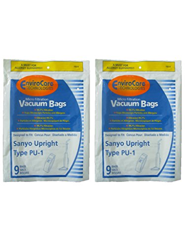 18 Sanyo Upright Pu-1 with Closure Vacuum Bags, Panasonic, Kenmore, LG slimax Vacuum Cleaners, SC54A, SCA4, SCA41, SCA42, SCA4A, VU5545-65