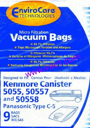 Kenmore Canister 5055, 50557, and 50558 BAG Envirocare Brand (9 bags)
