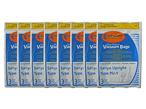 24 Sanyo Upright Pu-1 Vacuum Bags, Panasonic, Kenmore, LG Vacuum Cleaners, SC54A, SCA4, SCA41, SCA42, SCA4A, VU5545-65