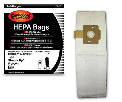 EnviroCare Replacement HEPA Filtration Vacuum Cleaner Dust Bags made to fit Riccar Supralite Type F and Simplicty Freedom Uprights
