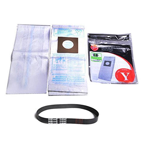 Replacement for Hoover Type Y Micro Windtunnel Upright Vacuum Cleaner Allergen Filtration 3pk Paper Bags with 1pk Windtunnel Rewind Plus Vacuum Flat Belt/Printed on Belt MS.12.8X457