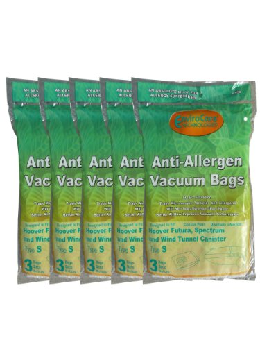 15 Hoover HEPA Windtunnel Allergy Vacuum Type S Bags, Futura, Spectrum, Power Max Vacuum Cleaners, 43655097, 4010064S, 4010344S, 43655093, 4010100S