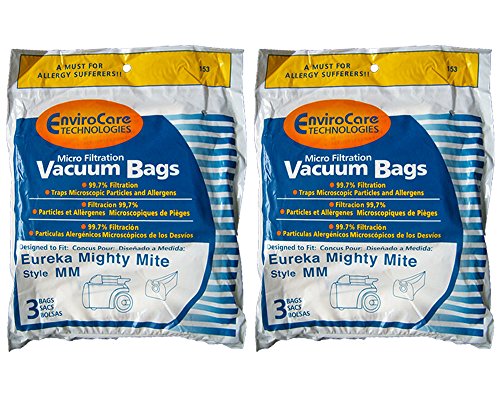6 Eureka Allergy Mighty Mite Vacuum Style MM Bags, Canister Limited, Sanitaire Vacuum Cleaners, 3670, 3680, 3690, 602695, 60295B, 60295-12, 60296, 60296-12(filteraire), 60297-10, S3681B, SC3683A, SC3686A