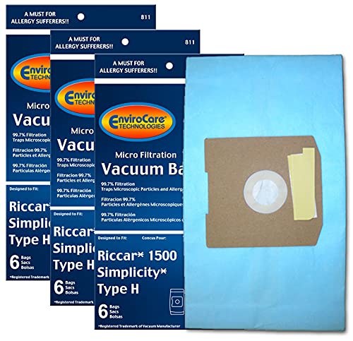 EnviroCare Replacement Designed To Fit Riccar Simplicity Type H Vacuum Bags, Canister Vacuum Cleaners, 18 Pack