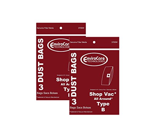 EnviroCare 6 ShopVac Type B #9066800 2-Gallon Wet/Dry Vacuum Bags 906-68-00 Shop Vac